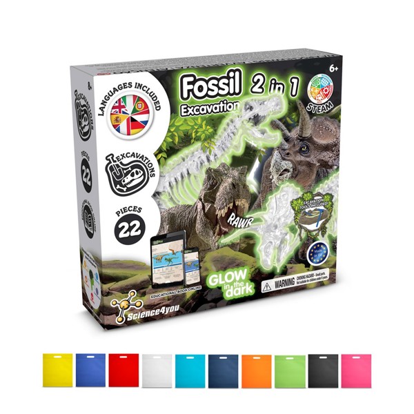 2 in 1 Fossil Excavation Kit IV. Jogo didático fornecido com saco de oferta em non-woven (80 g/m²) - Branco