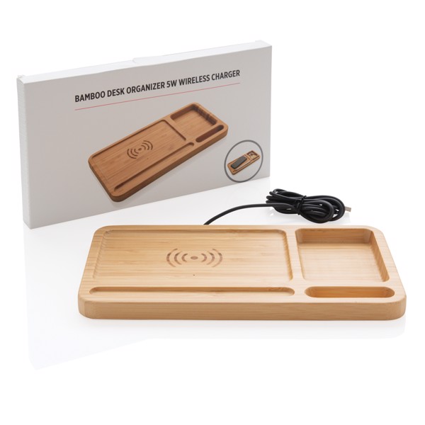 XD - Bamboo desk organiser 5W wireless charger