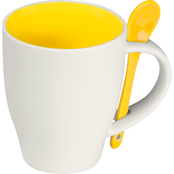 Ceramic cup with a spoon ARMANDO - Yellow