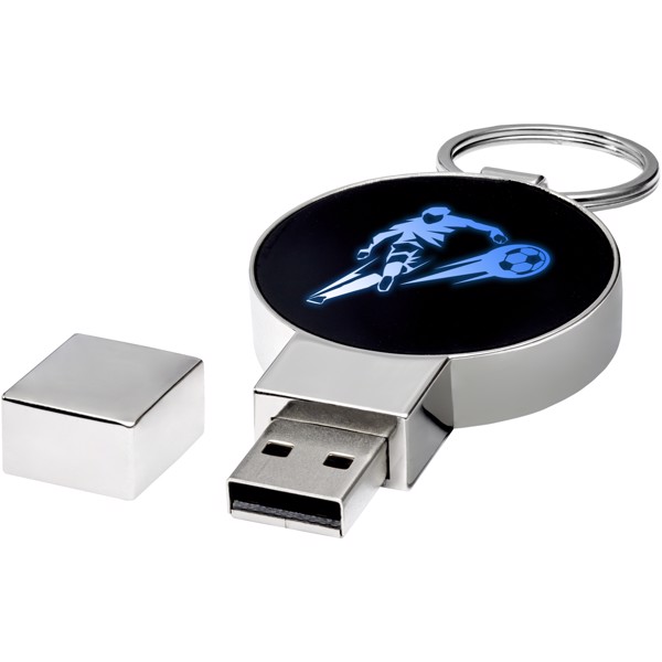 Round light-up USB - Blue / Solid black / Silver / 1GB