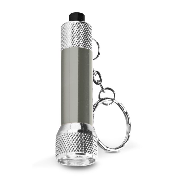 LERGAN. Porta-chaves em alumínio com lanterna de 3 luzes LEDs - Gun Metal