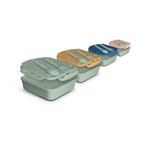BOITE REPAS (LUNCH BOX) 1.2 l AVEC COUVERCLE, CUILLERE ET FOURCHETTE - Bleu / Rose