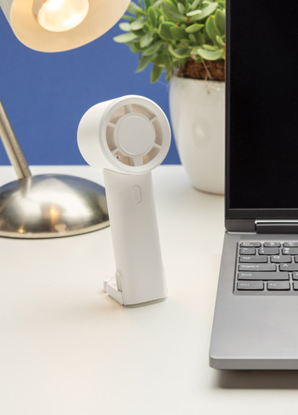 Twist RCS recycled plastic re-chargeable portable fan - White