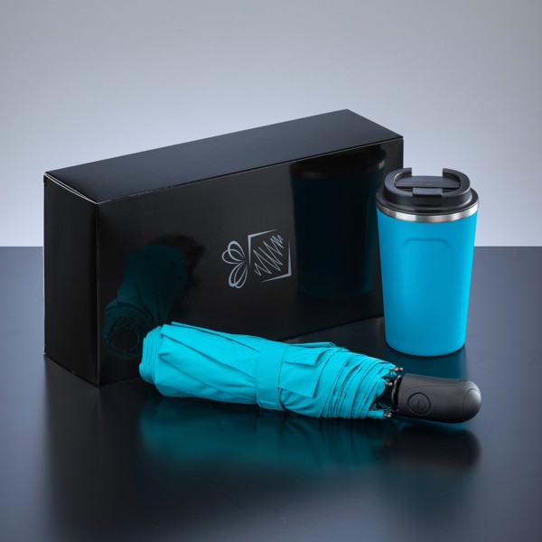 Coffret De Voyageurs: Mug À Café Nordic, 350 ml & Parapluie Automatique Cambridge - Turquoise