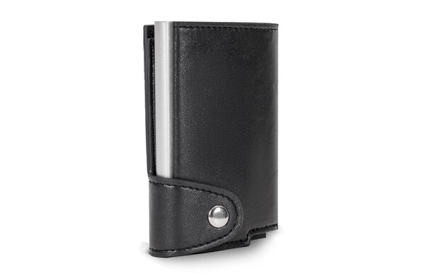 RFID kaarthouder met leerlook hoes - Zwart / Zilver
