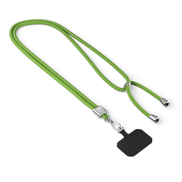 Moderno cordão cruzado para telemóvel em poliéster reciclado (rPET) de 2 tons - Verde lima / Acessórios prateados