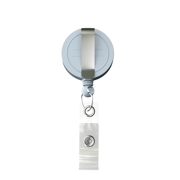 Carretel retrátil para crachás em formato redondo com logotipo de ⌀2cm - Cor integral / Cinzento médio / Belt clip