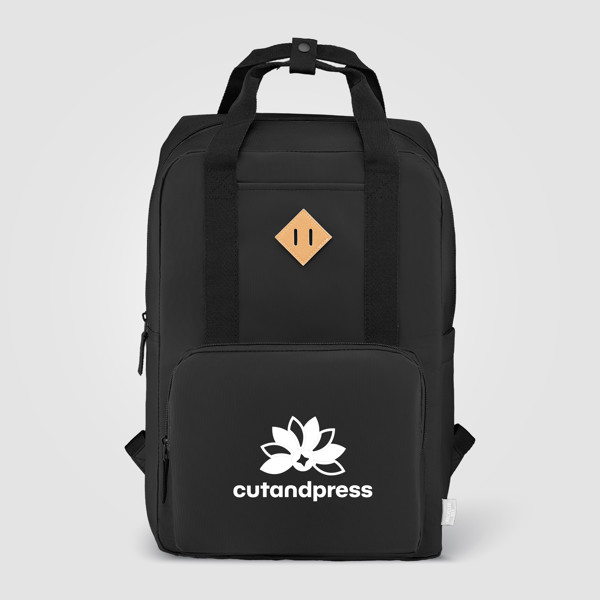 Majesty 300D rPET 38 cm Laptop Adjustable Strap Backpack - 16L - Black / Heat transfer