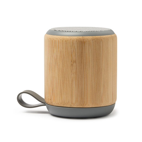 Altavoz inalámbrico personalizado de bambú 3W con asa de silicona