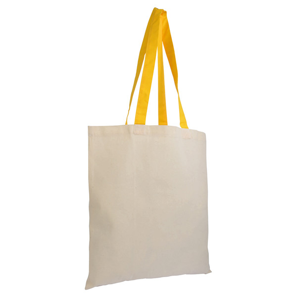 135 G/M2 Natural Cotton Shopping Bag With Coloured Long Handles - Yellow