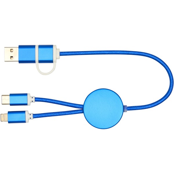 Câble 5 en 1 Alasia en aluminium et plastique recyclés de 30 cm pour la synchronisation des données et la charge rapide de 27 - Bleu royal