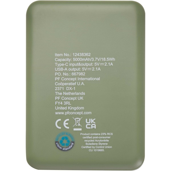 Power bank da 5000 mAh di Tipo C in plastica riciclata Asama - Verde melange