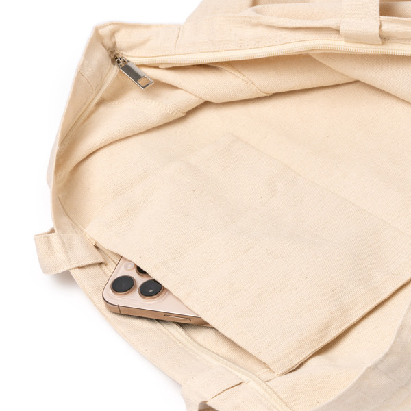 Bolsa de algodón personalizada con fuelle y bolsillo interior