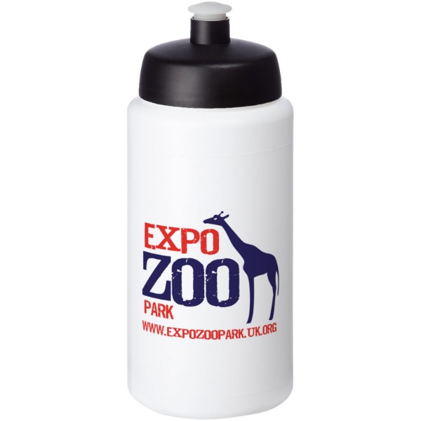Garrafa desportiva de 500 ml com tampa desportiva "Baseline® Plus grip" - Branco / Preto Liso