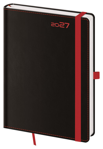 Týdenní diář BD+ 2027, A5 - Black Red