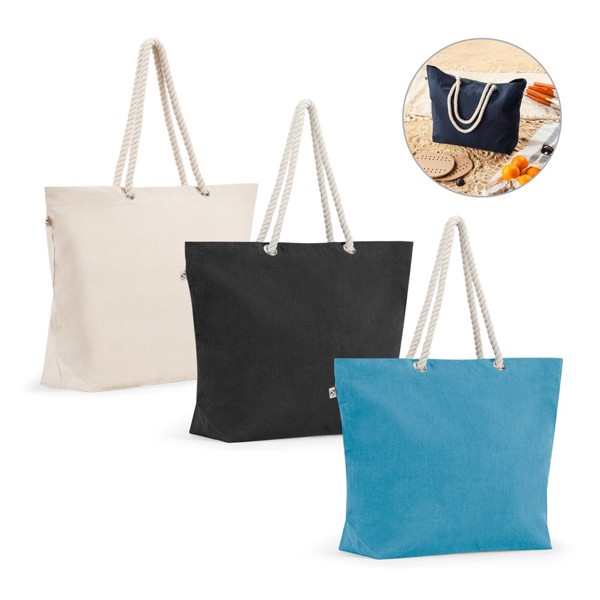 ATHENS. Bolsa de playa en algodón reciclado (70%) y poliéster reciclado (30%) (220 g/m²) - Azul