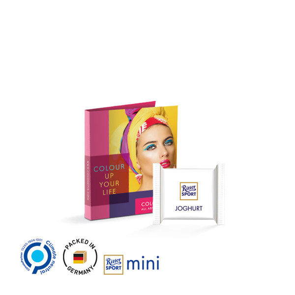 Werbekarte Midi, Weiß / Ritter Sport Mini Nugat, 16,5 G