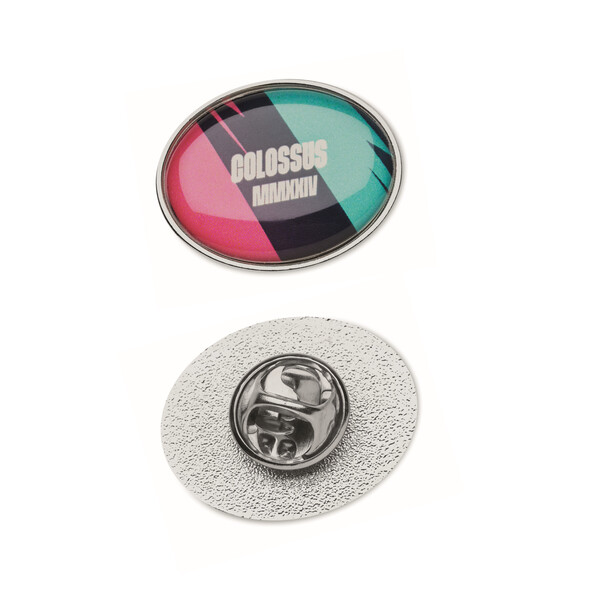 Oval metal lapel pin with doming - Nickel / Individual polybag