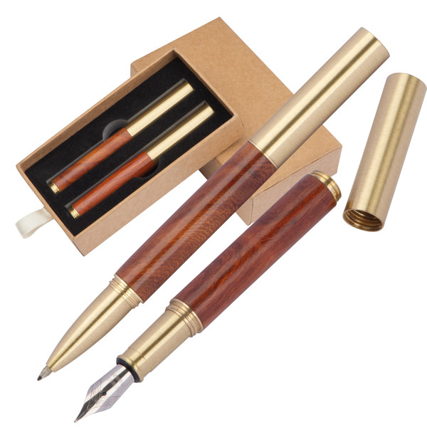 Writing set (brass and wood) SANTIAGO - Brown