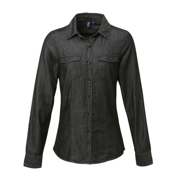 Women's Jeans Stitch Denim Shirt - Black Denim / 2XL