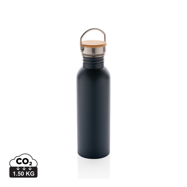 Bouteille en acier inoxydable avec couvercle en bambou - Bleu
