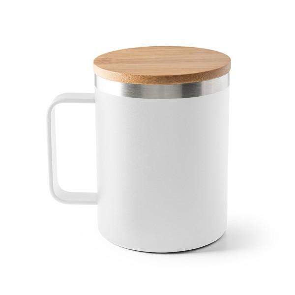 LAUDA. Mug in 90% recycled stainless steel with bamboo lid 420 mL - White