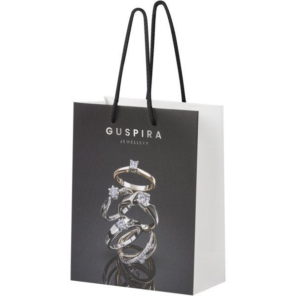 Handmade 170 g/m2 integra paper bag with plastic handles - medium - White / Solid Black