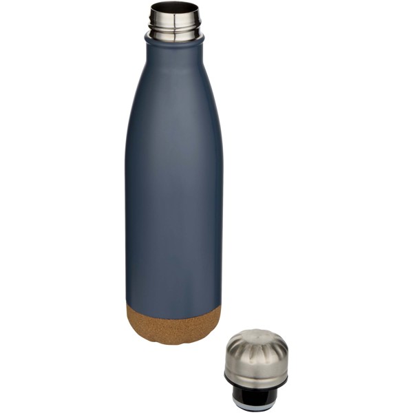 Bouteille d’eau Cove de 500 ml en acier inoxydable isolée sous vide et à double paroi avec détails en liège - Bleu hale
