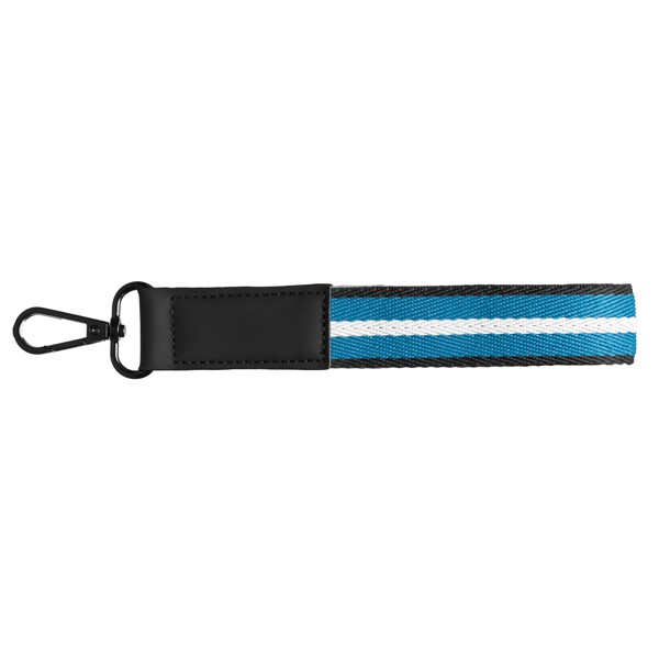 Porte-clés Newport en rPET tissé motif chevron avec mousqueton à pression – 19 × 2,5 cm - Bleu marine / Jet d’encre 4 couleurs