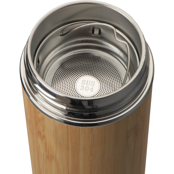 Stainless steel mug with tea strainer in bamboo look 350ml RAMON - Beige