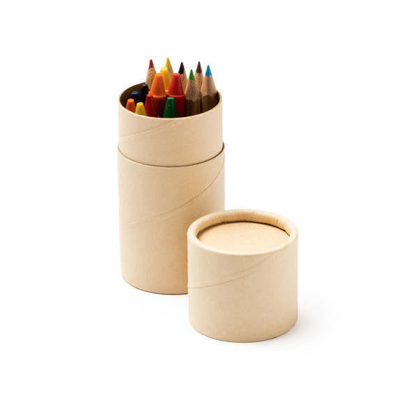 Personalised wax crayon and pencil set with sharpener in cylindrical case