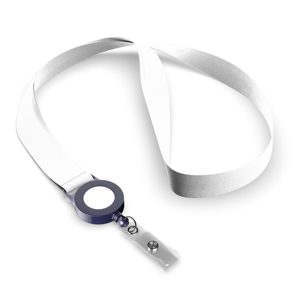 lanyard a bobina per badge in poliestere sublimato - Colore pieno / Freddo Blu scuro / 15mm Larghezza