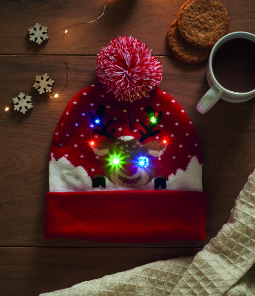 Berretto di Natale con LED Shimas Light - Rosso