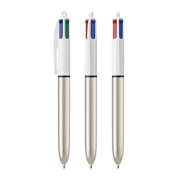 BIC® 4 Colours® Shine ballpen - Weiß/Silbermetallic