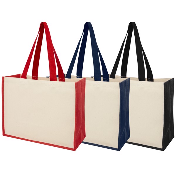 Varai 320 g/m² canvas and jute shopping tote bag 23L - Solid Black