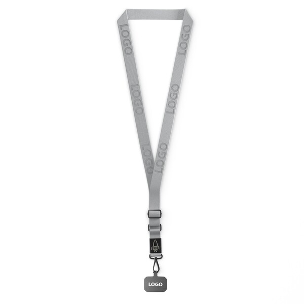 Porta cellulare regolabile a tracolla in tessuto con etichetta in metallo con logo inciso. Da 100pz - Grigio freddo 6c