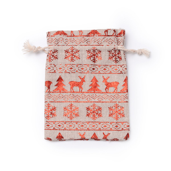 Personalised christmas gift bag in reusable cotton with festive print