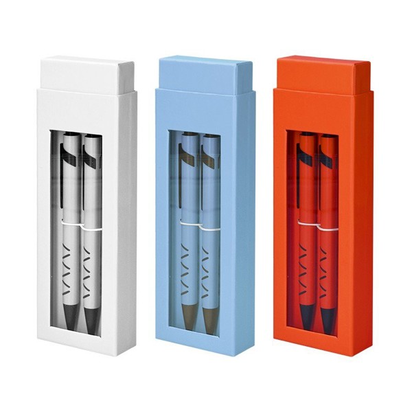 PARURE COFFRET CADEAU : 1 STYLO METAL ECRITURE BLEUE + 1 PORTE MINE - Orange