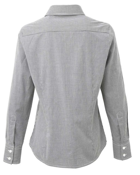 Women's Long Sleeve Gingham Microcheck Shirt - Black / White / 3XL