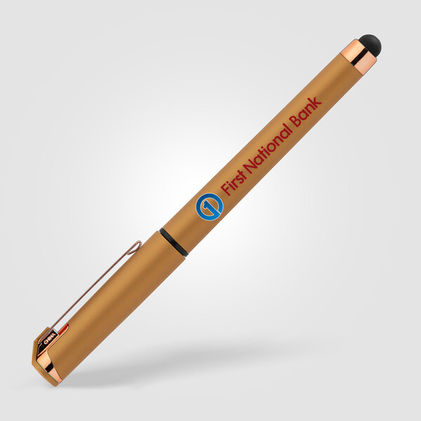 Islander Softy Rose Gold  Designer Metallic Gel Pen w/Stylus - Yellow / Silkscreen