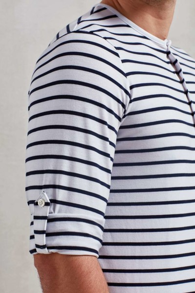 Men's Long John Roll Sleeve Tee - White / Navy / S