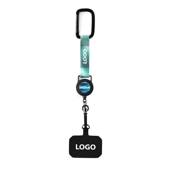 Anti-lost retractable badge reel phone holder with sublimated strap - Black