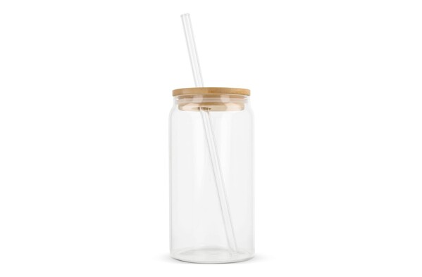 Glass with bamboo lid & straw 450 ml