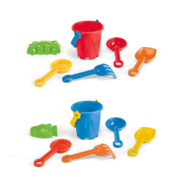 VALLARTA. Plážový kbelík z PP s 5 kusy příslušenství - Červená