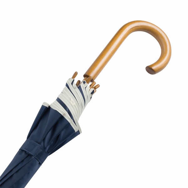 Automatic Wooden Stick Umbrella Waltz - Beige / Navy Blue