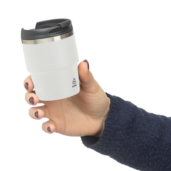 Recycled stainless steel double-walled mug (175 ml) Oli - white