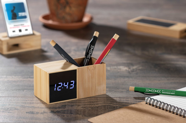 Desk clock with organizer BAMBOO