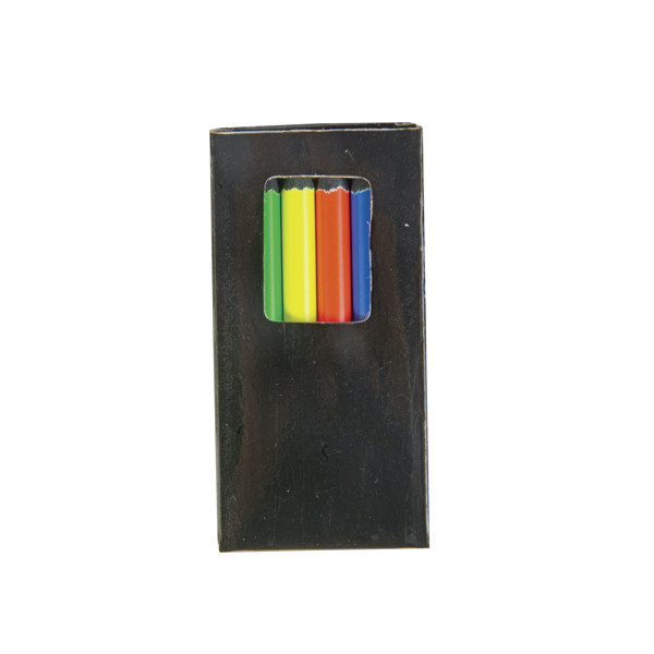 Set Of 6 Fluo Coloured Wooden Pencils, Round Shape, In Cardboard Box