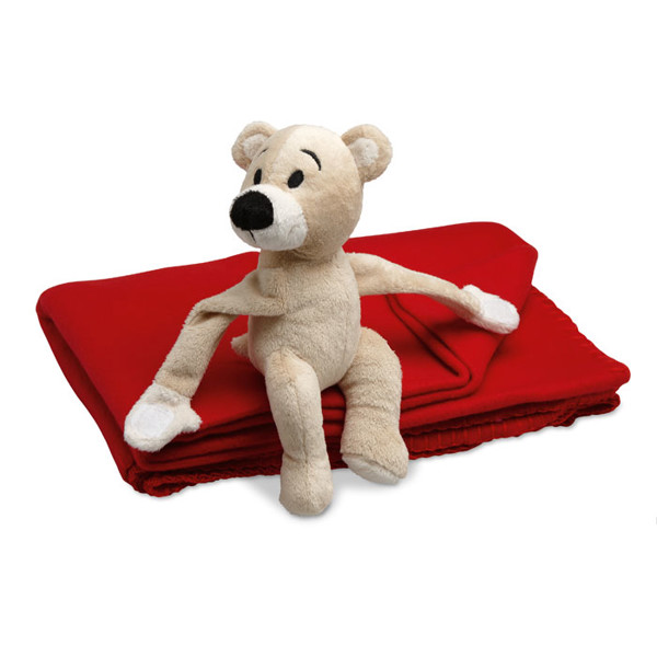 Fleece blanket with bear Manta - Red
