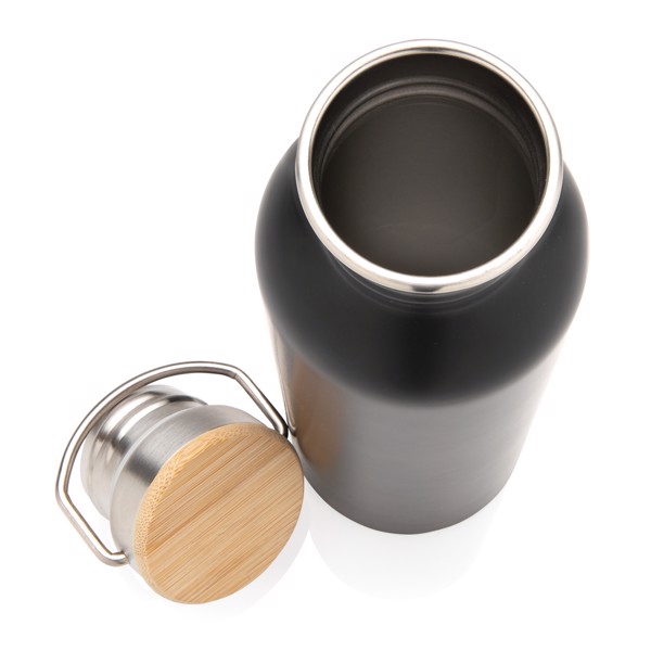 Modern stainless steel bottle with bamboo lid - Black